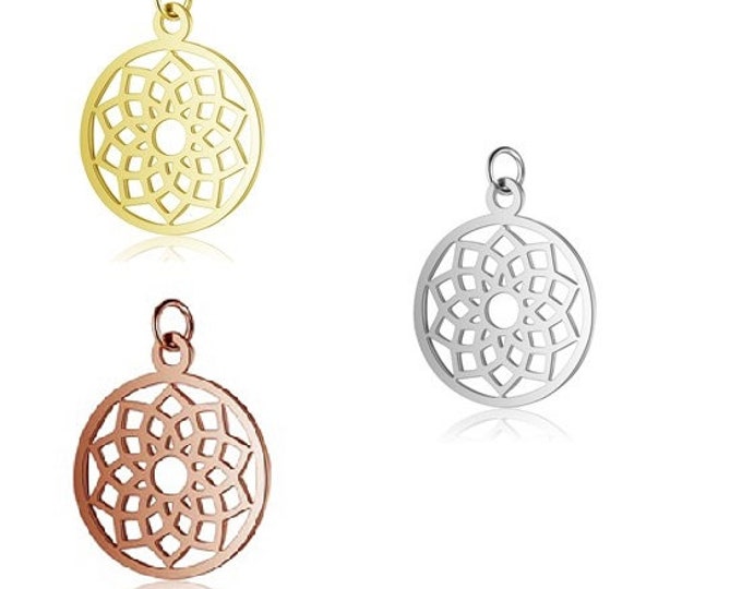 5pc stainless steel Flat Round with Flower charms-pls pick a color