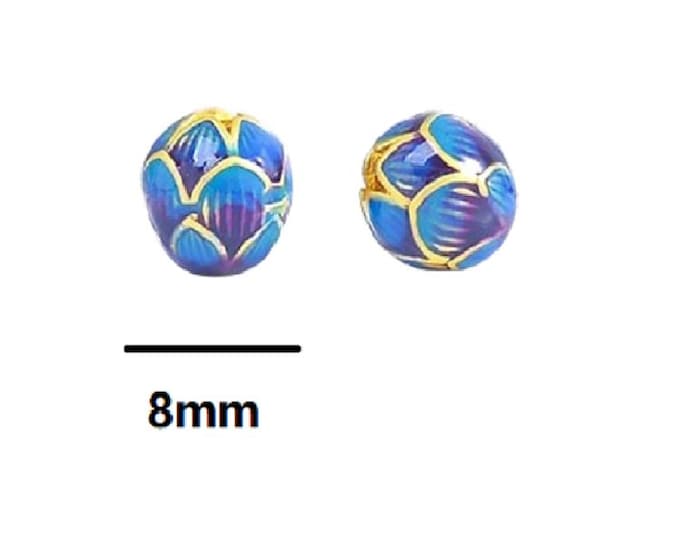 8mm Blue Enamel Flower Metal Beads – Pack of 2 Colorful Lotus Beads