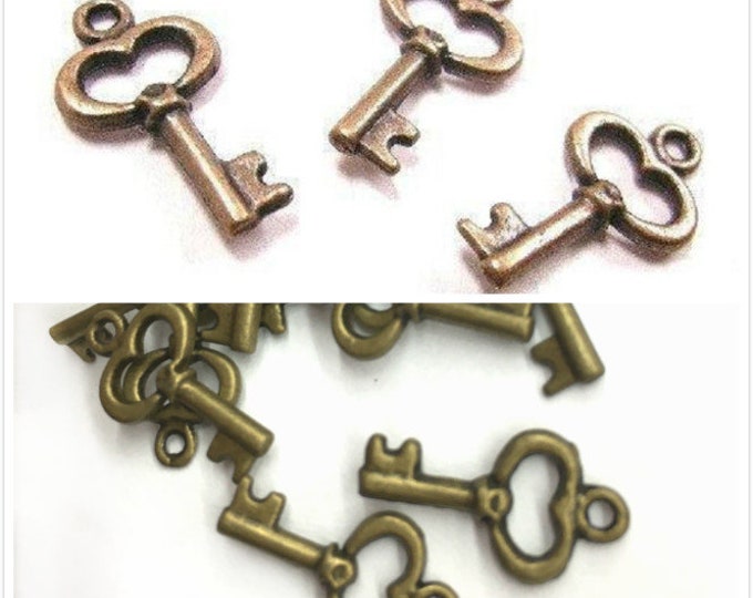 12pc antique finish metal lead nickel free key charm-pls pick a color