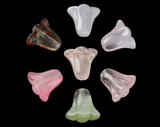 12pcs Spray Painted Transparent Tulip Flower Glass Beads in pairs mix color