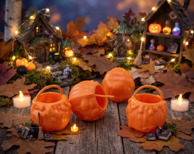 Miniature 4pc Halloween Plastic Pumpkin Basket Ornaments, Micro Landscape Home Dollhouse Accessories, Pretending Prop Decorations