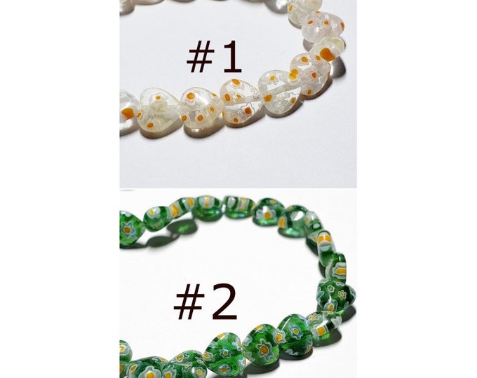1 strand 52pcs heart shape millefiori lampwork glass beads-pls pick a color