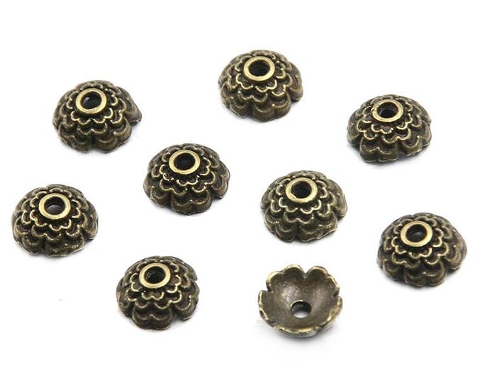 24pcs Antique Bronze Finish Bead Caps 7mm wide