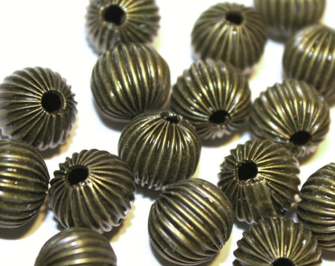 12pc 10mm antique bronze finish Corrugated Beads-8185