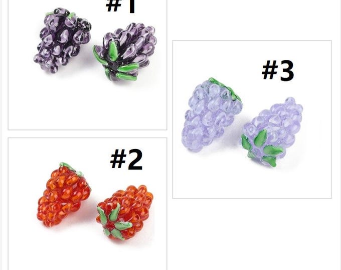 2pc handmade lampwork glass grape beads-pls pick a color