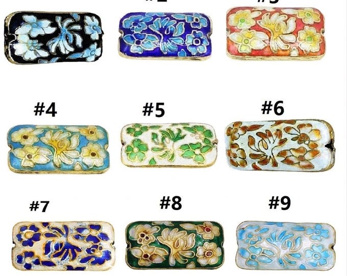 1pc 29x16mm rectangular shape flower  pattern cloisonne beads-R703-Pls pick a color