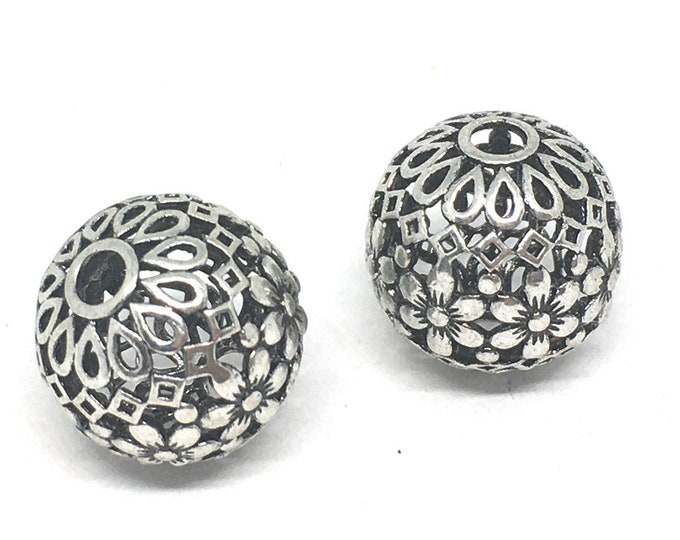 2pc 18mm antique silver finish metal round hollow beads-LV447