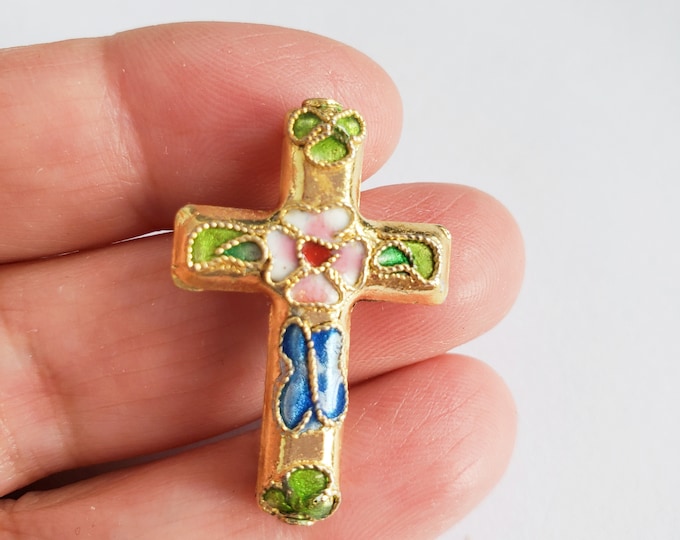 2pc 30x20mm handmade Cross Cloisonné  Beads -golden