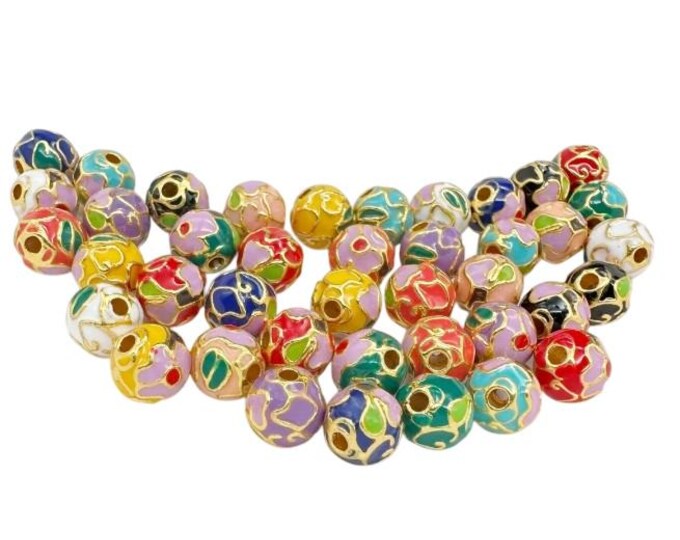 4pcs  Round Enamel Beads – 10mm Alloy Enamel Beads with Gold Tone Wire,Jewelry Making Supplies-pls pick color and size