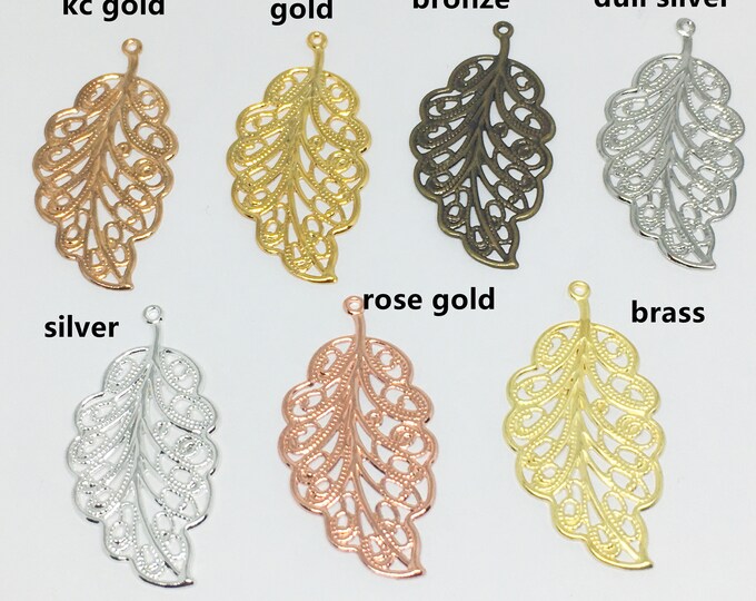 10pc 34x17mm brass made filigree leaf pendant-Pls pick a color
