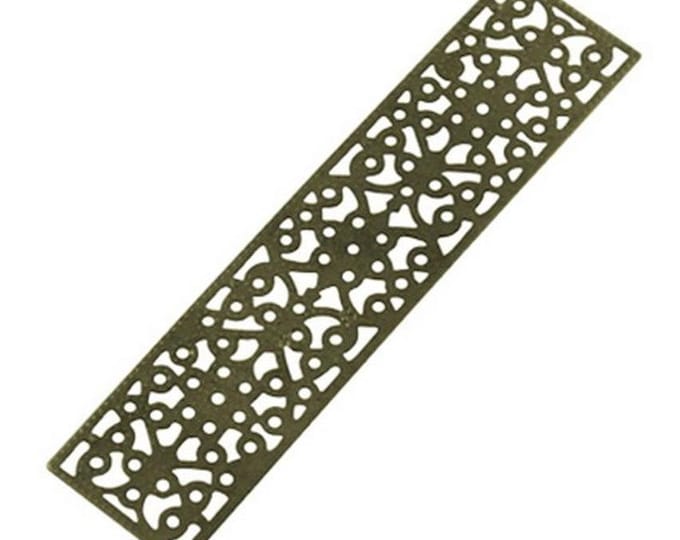 6pc 80X20mm antique bronze finish rectangular filigree wraps-1554A