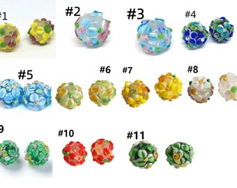 2pc 12-13mm handmade bumpy flower round lampwork glass beads FM1B-pls pick a color