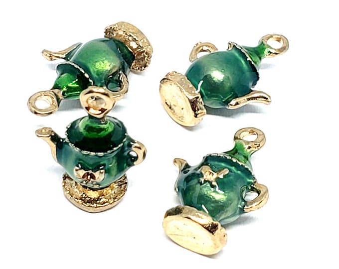 4pc 18x13mm metal with enamel 3D tea pot charms-R892