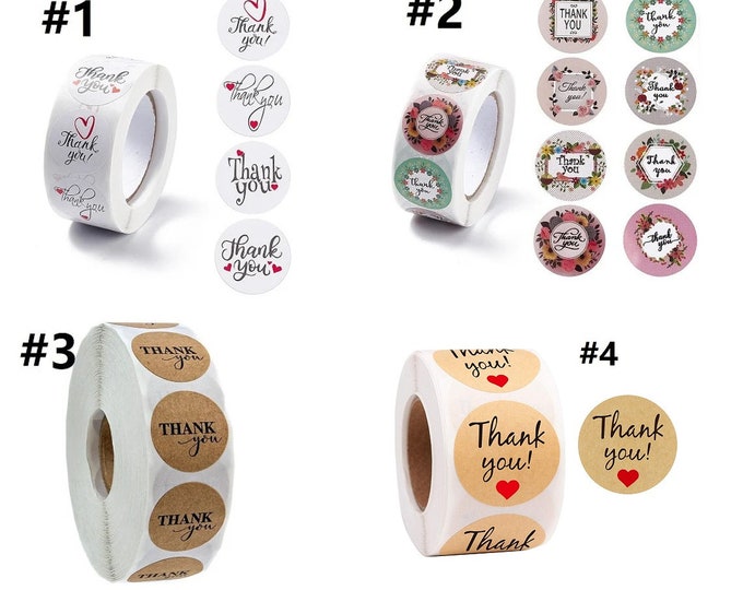 1 inch 1 roll of 500pcs" Thank you"  stickers, Small business stickers -pls pick a pattern