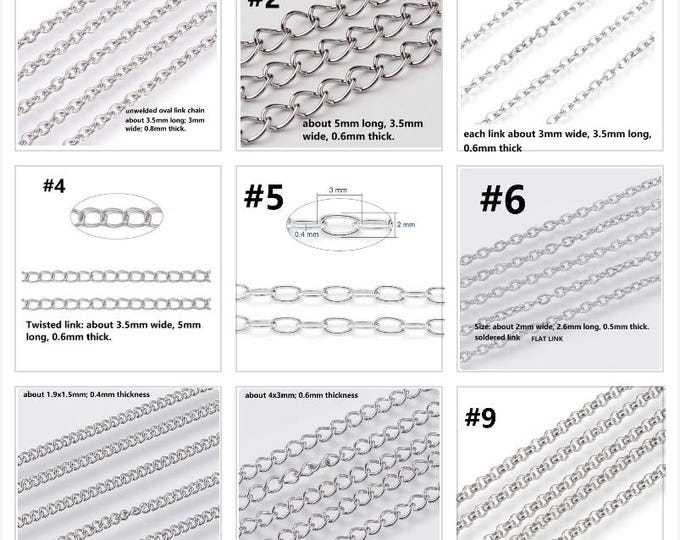 Wholesale 10 meters  stainless steel  link chain on paper card-pls pick a style