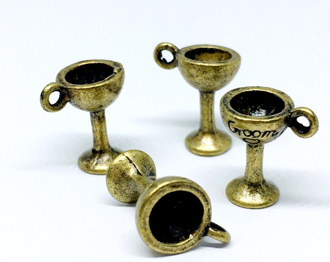 4pc 14x12mm antique bronze finish metal cup pendants-4878