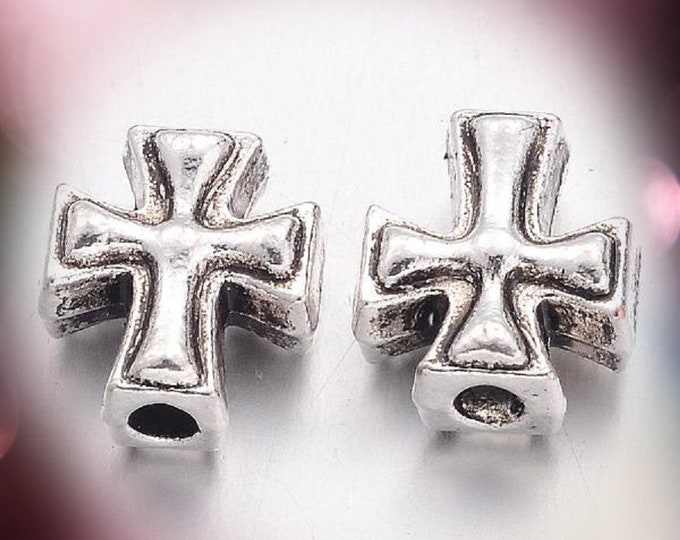 12PC 10x8mm antique silver finish meta cross beads-LV485