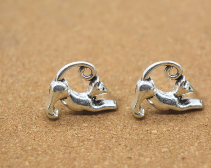 8pc  18x13mm antique silver finish metal Cat pendants 7958a