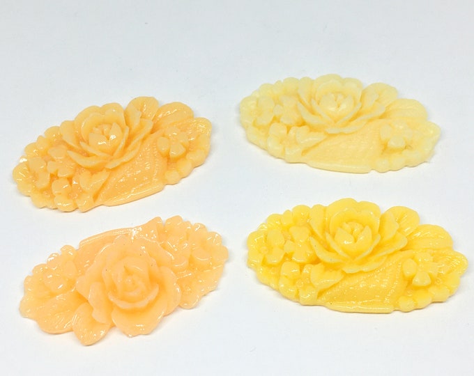 4pcs 40x22mm mix color oval shape resin made flower cabochons-5088