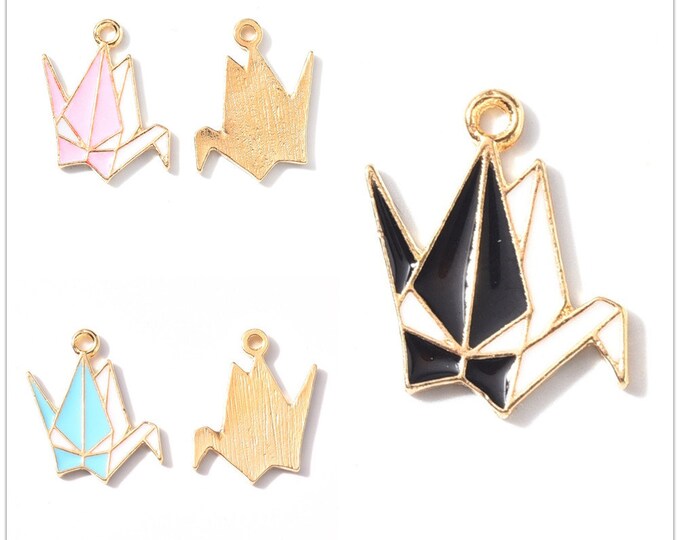 5pcs 21x15mm metal with enamel Crane charms-pls pick a color