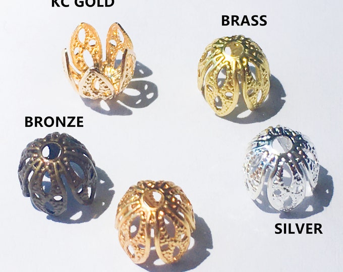 20 pc 8x7mm  brass made filigree flower shape bead caps-pls pick a color