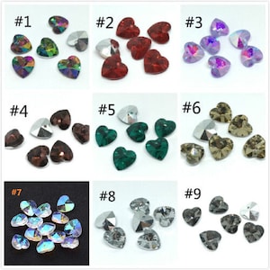 6pc 14mm crystal glass  heart shape glass beads bk143v-pls pick your color