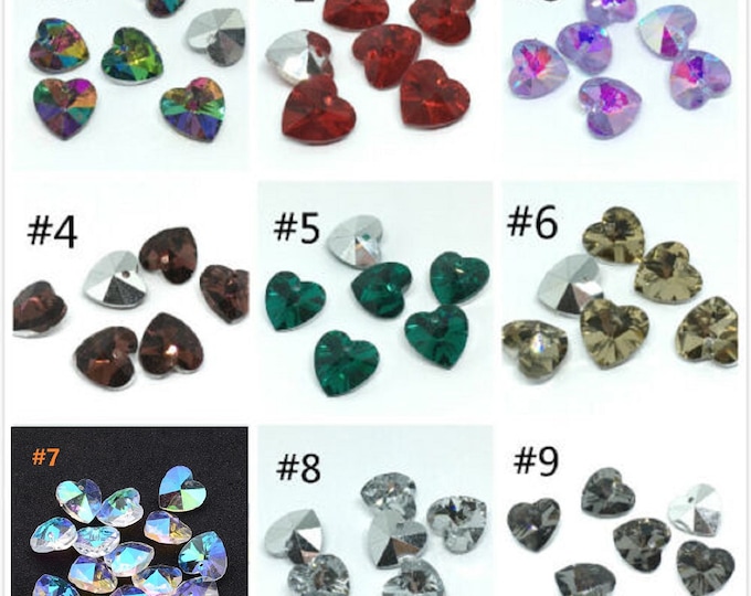 6pc 14mm crystal glass  heart shape glass beads bk143v-pls pick your color
