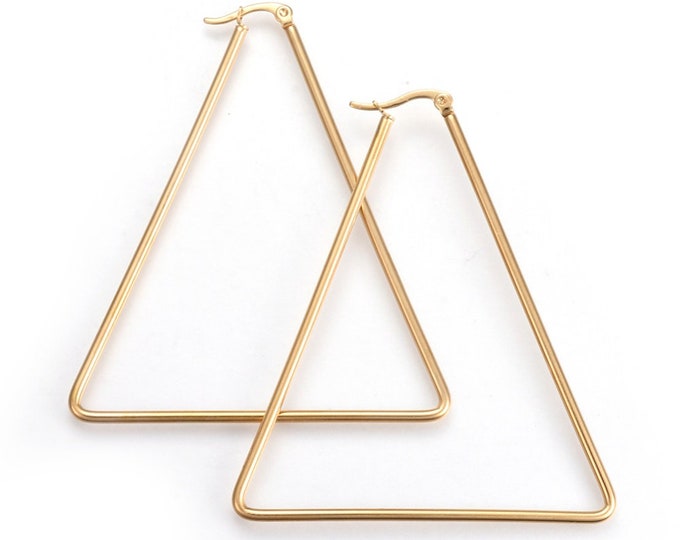 2 pairs  Triangular shape stainless steel earring hoops in gold color -R893