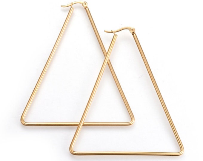 2 Pairs Gold Stainless Steel Triangular Hoop Earrings - Geometric Statement Jewelry