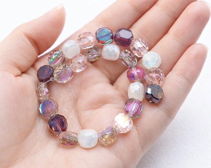 1 strand 25pc Flat Round Faceted Electroplate Glass Beads Strands