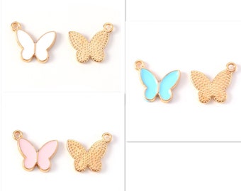 6pcs 16x14mm  butterfly charms pendants metal with enamel-pls pick a color