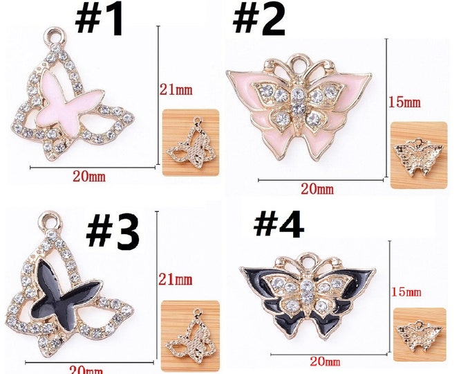4pc  meta with enamel and rhinestone butterfly pendants- pls pick a style