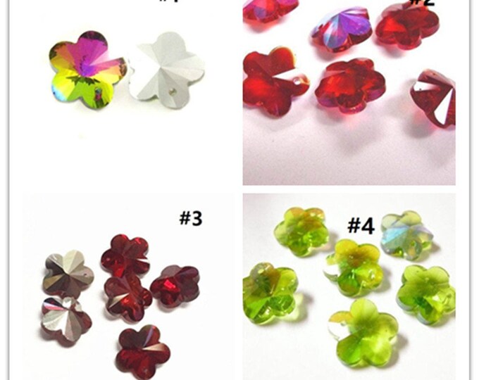 sale-6pc  crystal flower shape glass beads-pls pick you color