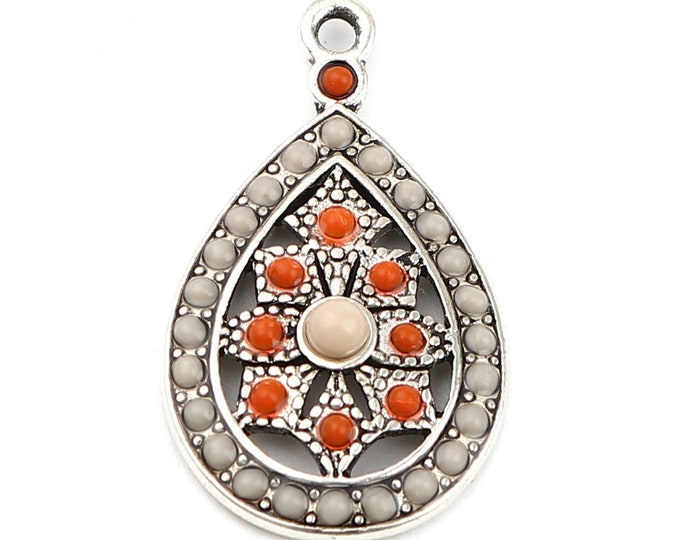 2pc Antique silver Finish  Boho Chic Bohemia Charms Drop Shape-7789h