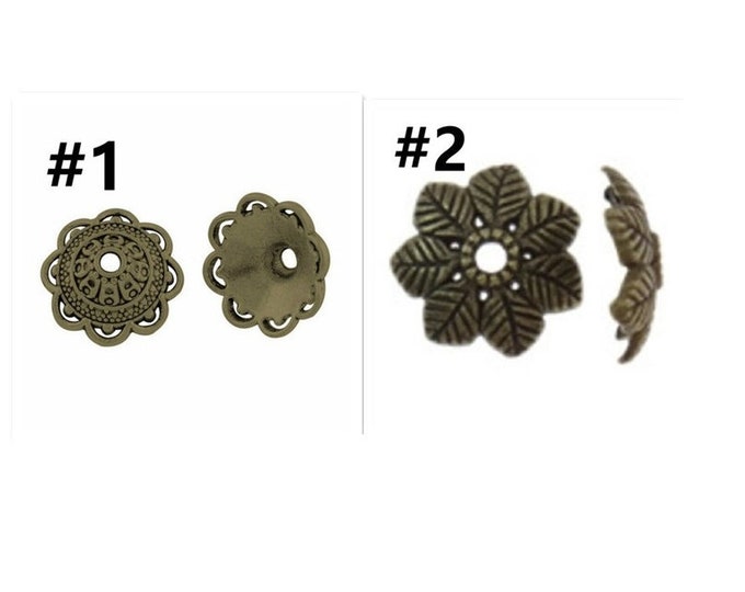 12pc  antique bronze finish metal alloy bead caps-pls pick a style