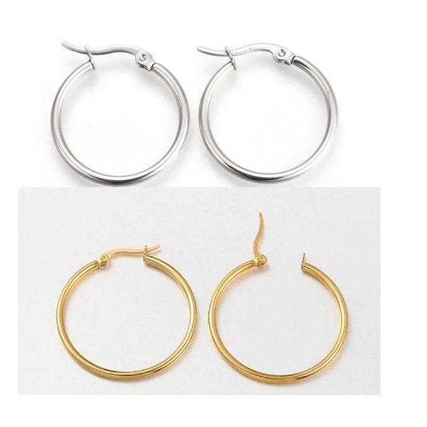 2 pairs stainless steel earring hoops -pls pick a size and color