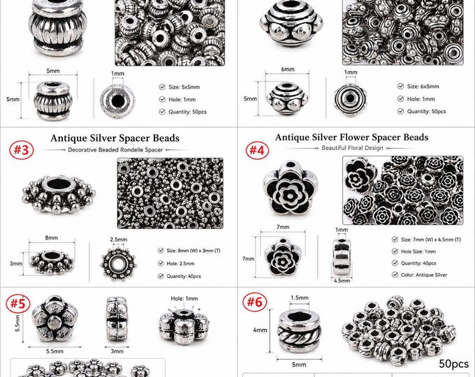 Antique silver finish metal beads/ spacers-pls select your style
