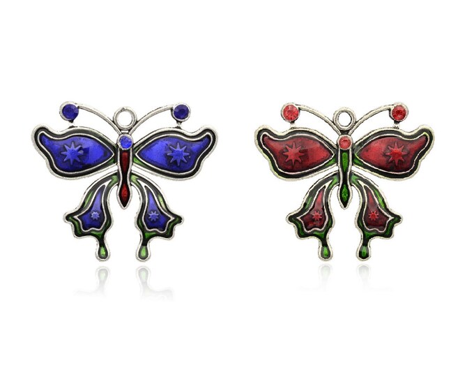 1pc zinc alloy 45x38mm butterfly shape enamel with rhinestone pendant - pls pick a color