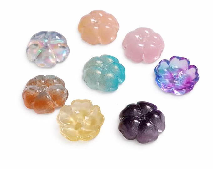 12pc Transparent Glass Beads, Flower, Mixed Color, 13x13.5x4.5mm