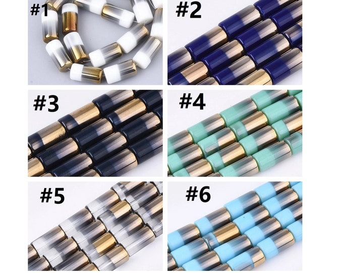 6pc  20x10mm tube style Half Electroplate Opaque Glass Beads-pls pick a color