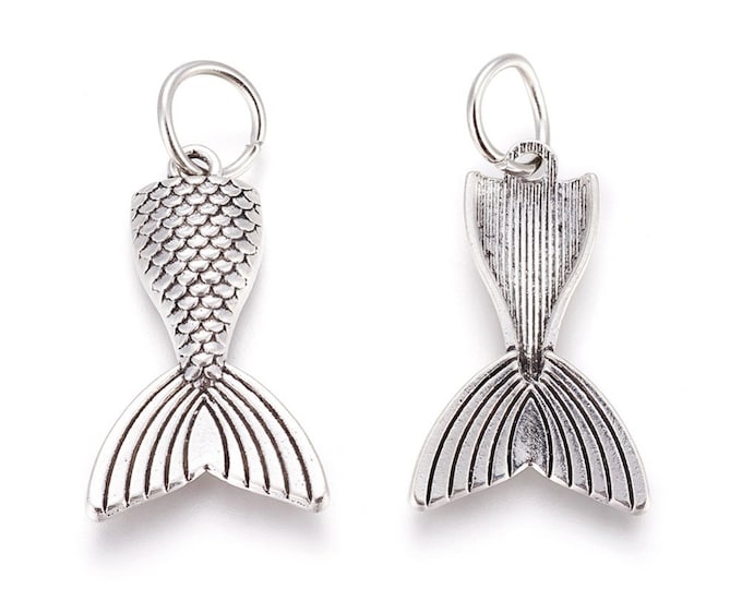4pc 31x19mm antique silver finish mermaid fishtail pendant-LV94