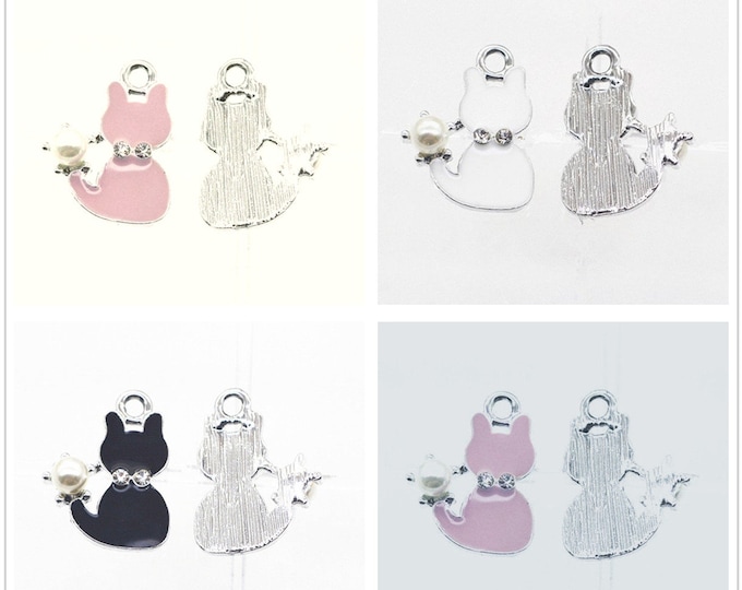 4pc 23x17x3mm zinc alloy enamel with rhinestone cat pendant-pls pick your color