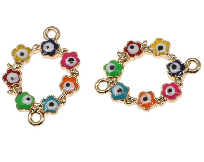 4pc 23x18mm round metal with enamel evil eye connectors/links-R215