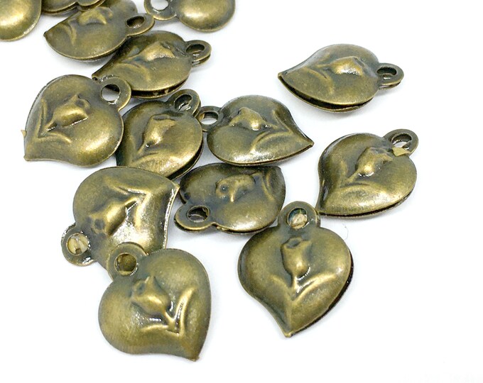 20pc 16x13mm antique bronze finish heart shape metal pendant-5217