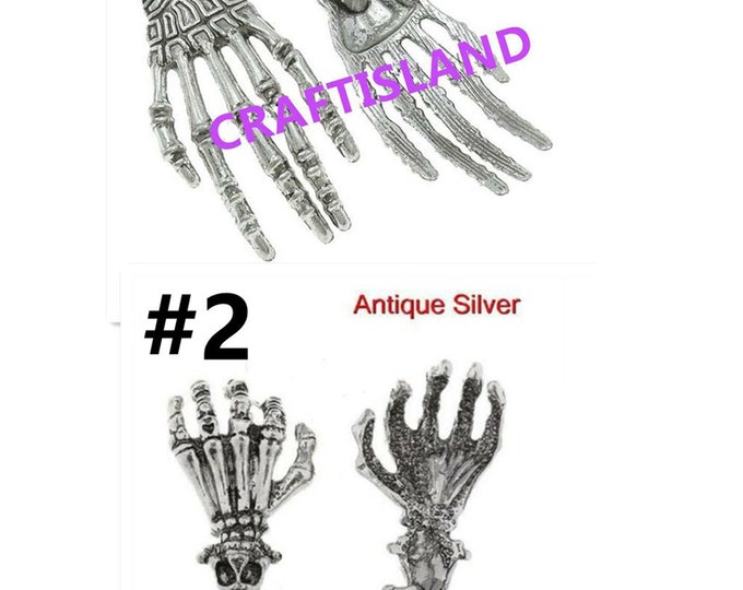 4pc  antique silver finish metal  Skeleton Hand pendants-pls pick a style
