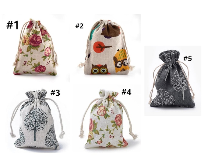 6pc 13.5x9.5cm  Polyester Cotton Packing Pouches Drawstring Bags-pls pick a pattern