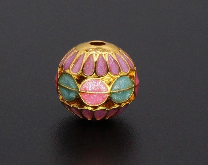 2pc 10mm Enamel Beads, Gold Round Spacer Beads, Jewelry Making Supplies