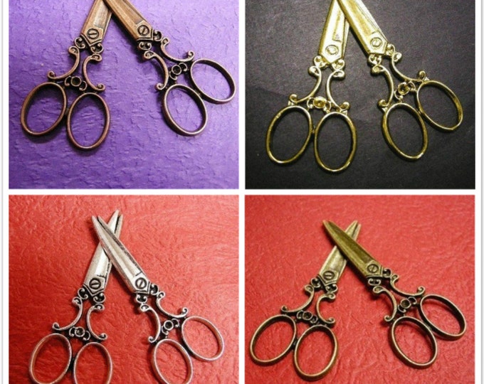 2pc antique finish lead nickel free scissor pendant-pls pick a color