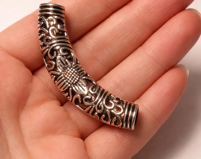 2pc antique silver finish metal curved beads