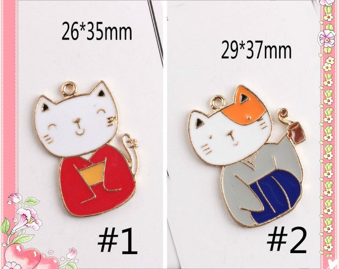 2pc Japanese style metal with enamel cat pendants LV87G-Please pick a color